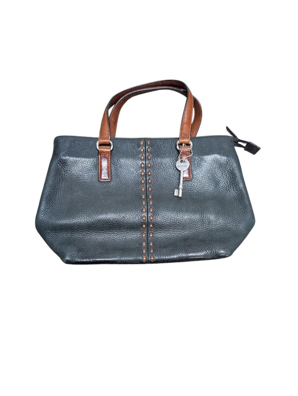 Fossil Leather Small Satchel Bag Black with Brown Handles with Key